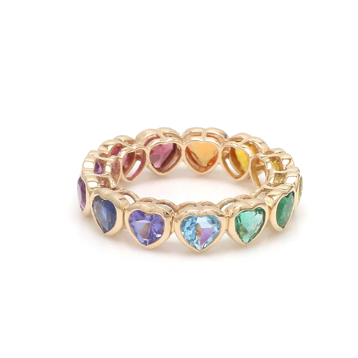 Rainbow Gemstone Heart Bezel Set Ring