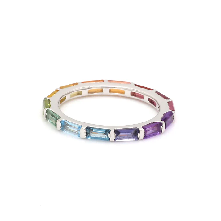 Rainbow Gemstone Horizontal Baguette Ring