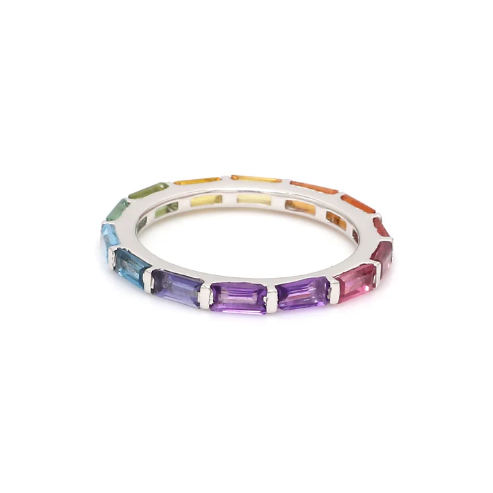 Rainbow Gemstone Horizontal Baguette Ring