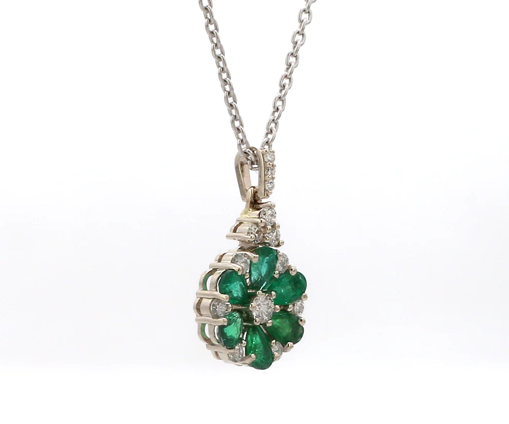 Emerald Diamond Flower Pendant