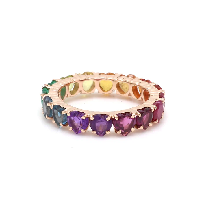 Rainbow Gemstone Prong Set Heart Ring