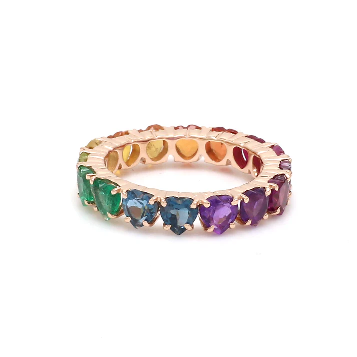 Rainbow Gemstone Prong Set Heart Ring