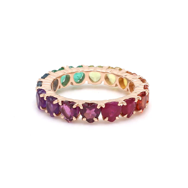 Rainbow Gemstone Prong Set Heart Ring