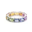 Rainbow Sapphire Emerald Cut Horizontal Ring