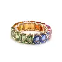 Rainbow Sapphire Emerald Cut Diamond Ring