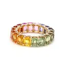 Rainbow Sapphire Emerald Cut Diamond Ring