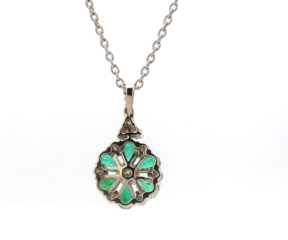 Emerald Diamond Flower Pendant