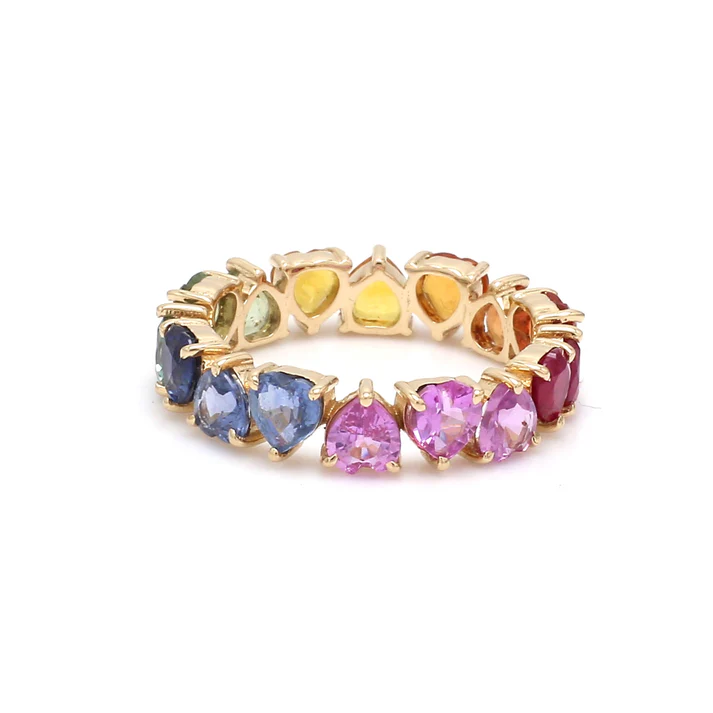 Rainbow Sapphire Prong Set Alternate Heart Ring