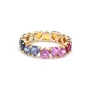 Rainbow Sapphire Prong Set Alternate Heart Ring