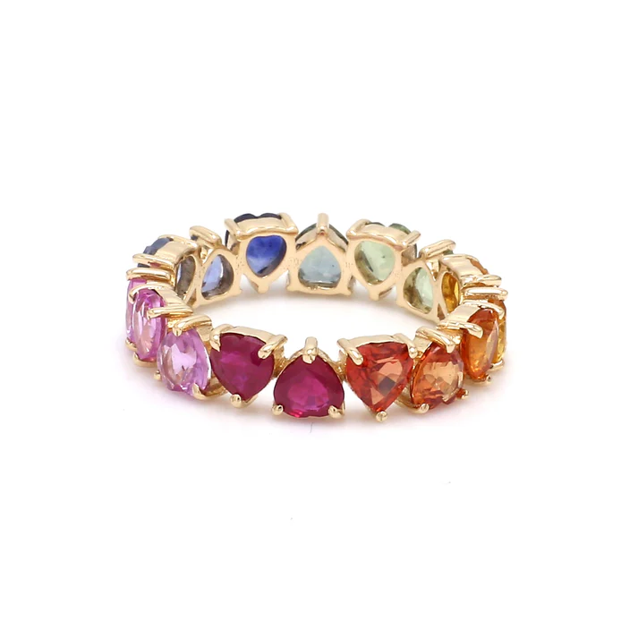 Rainbow Sapphire Prong Set Alternate Heart Ring