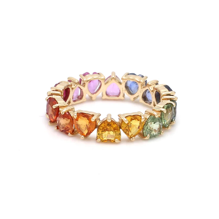 Rainbow Sapphire Prong Set Alternate Heart Ring