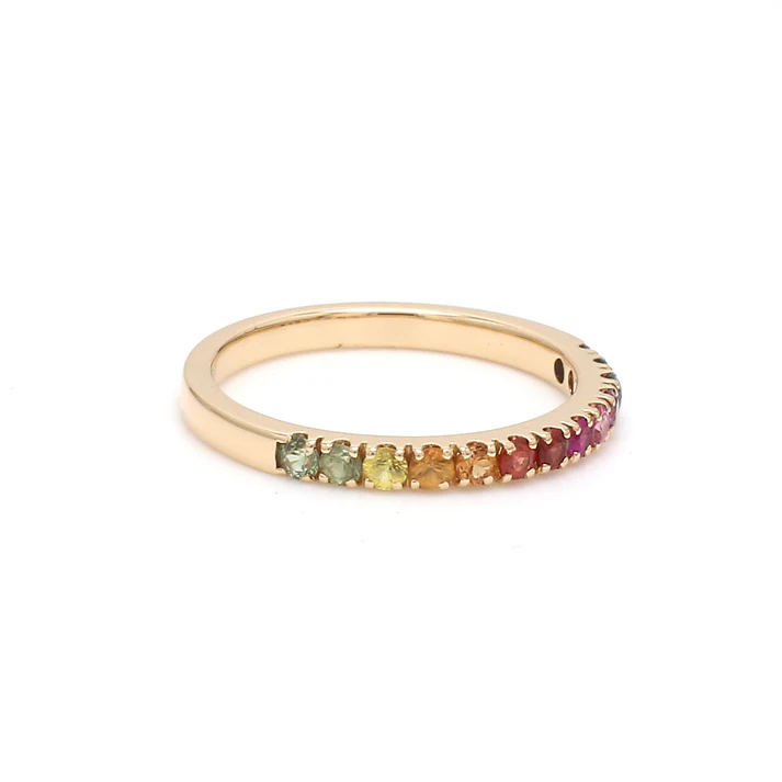 Rainbow Sapphire Round Half Eternity Ring