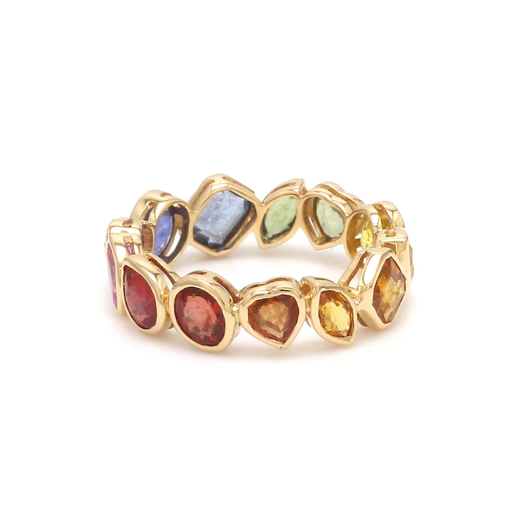 Rainbow Sapphire Mix Shape Bezel Ring