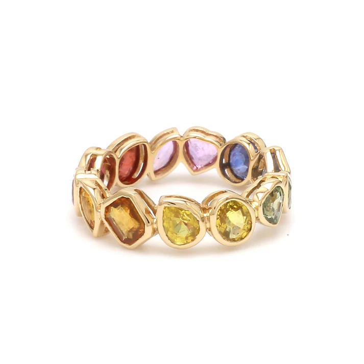 Rainbow Sapphire Mix Shape Bezel Ring