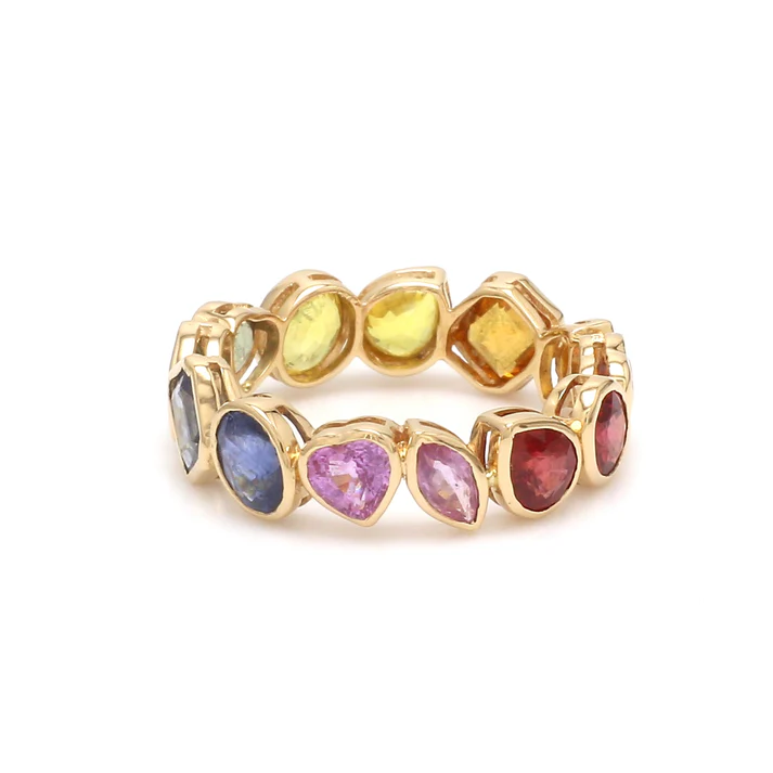 Rainbow Sapphire Mix Shape Bezel Ring