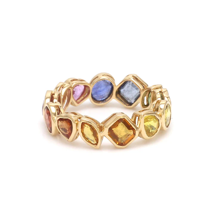 Rainbow Sapphire Mix Shape Bezel Ring