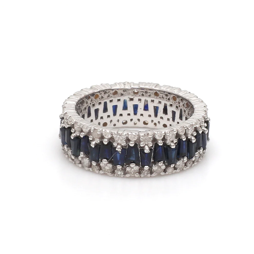 Blue Sapphire Baguette Diamond Ring