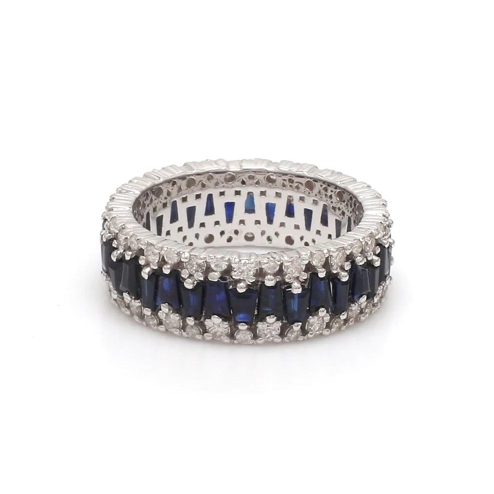 Blue Sapphire Baguette Diamond Ring