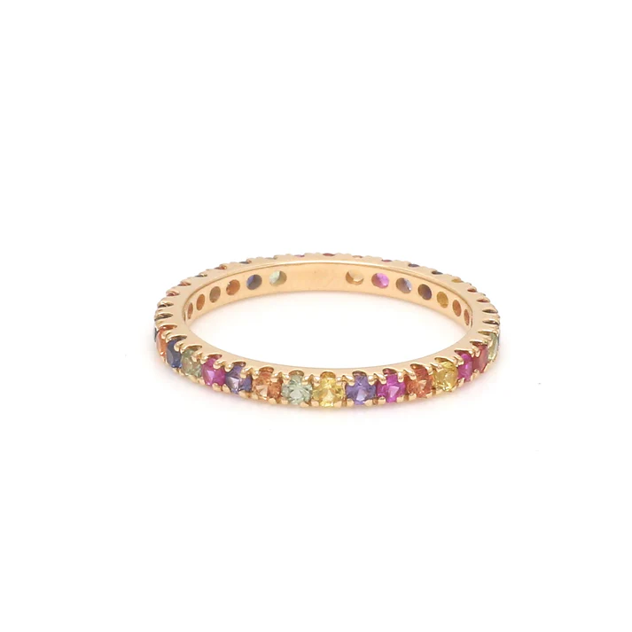 Rainbow Sapphire Round Random Thin Ring 