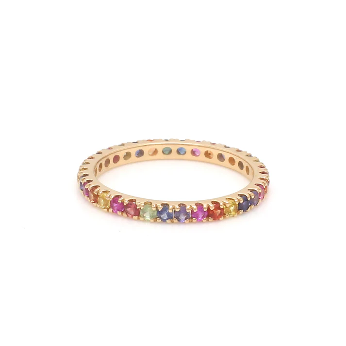 Rainbow Sapphire Round Random Thin Ring 