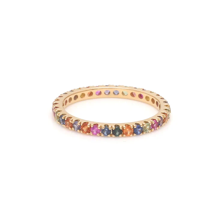 Rainbow Sapphire Round Random Thin Ring 