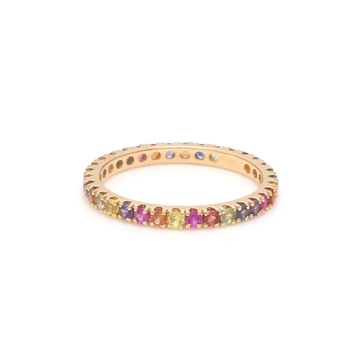 Rainbow Sapphire Round Random Thin Ring 