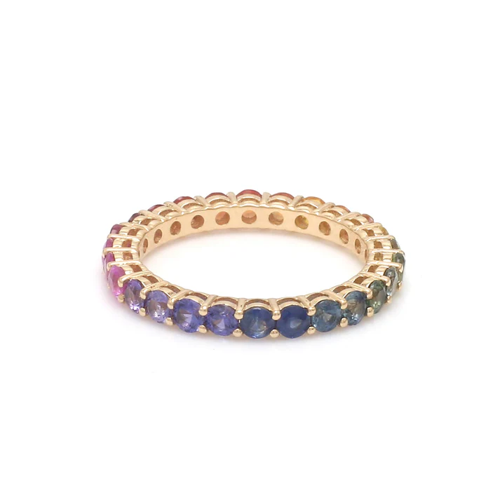 Rainbow Sapphire Round Shared Prong Ring 