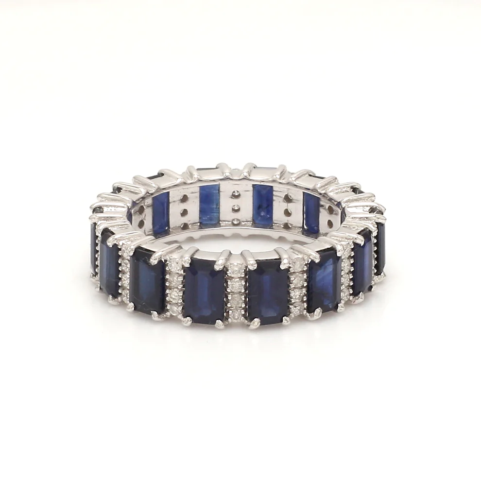 Blue Sapphire & Diamond Alternate Ring