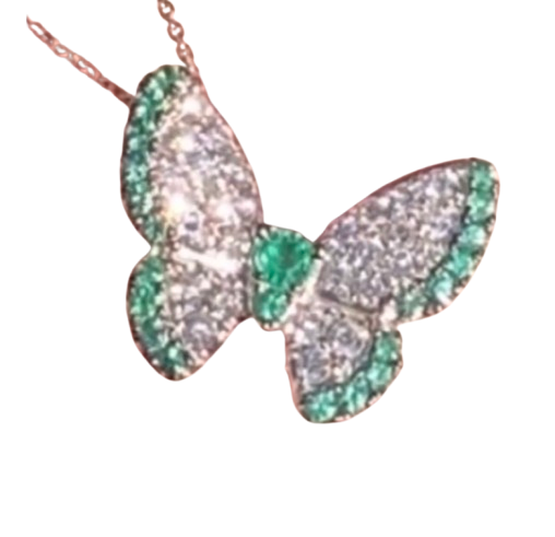 Emerald & Diamond Butterfly Pendant