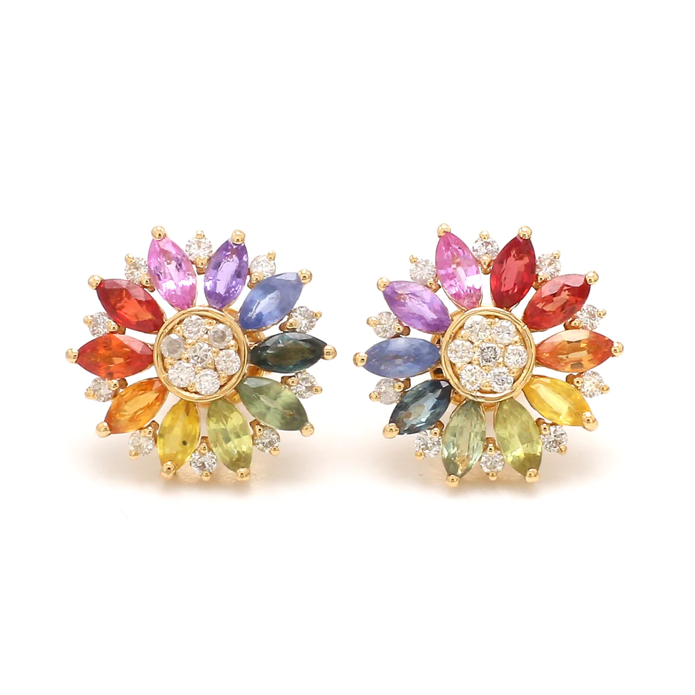 Rainbow Sapphire Marquise & Diamond Studs