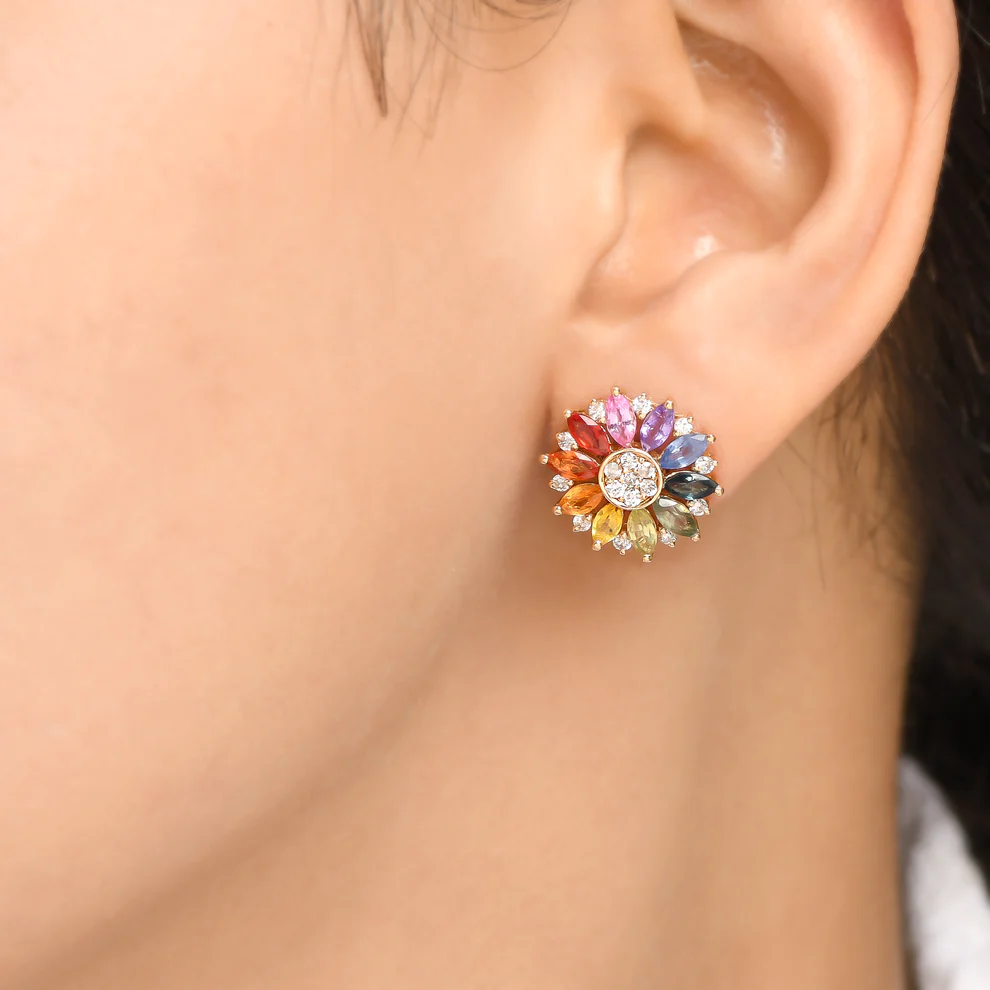 Rainbow Sapphire Marquise & Diamond Studs