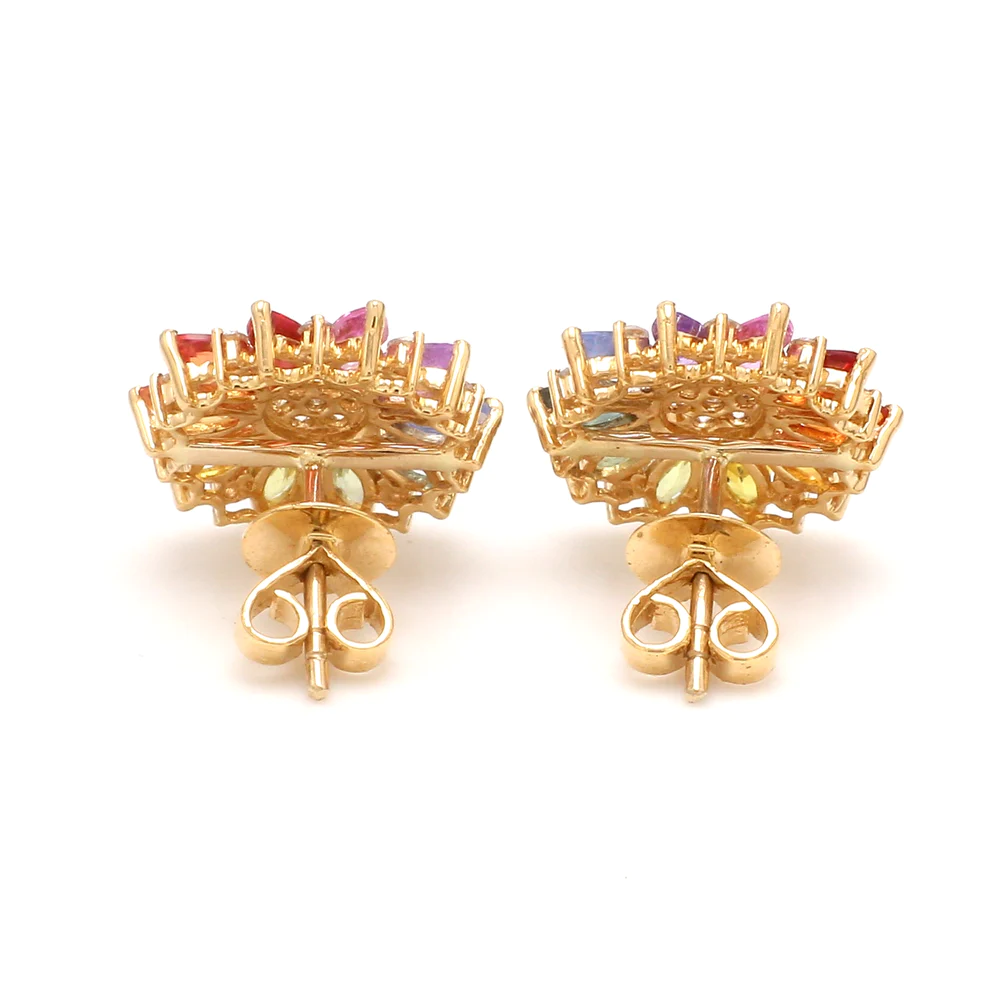 Rainbow Sapphire Marquise & Diamond Studs