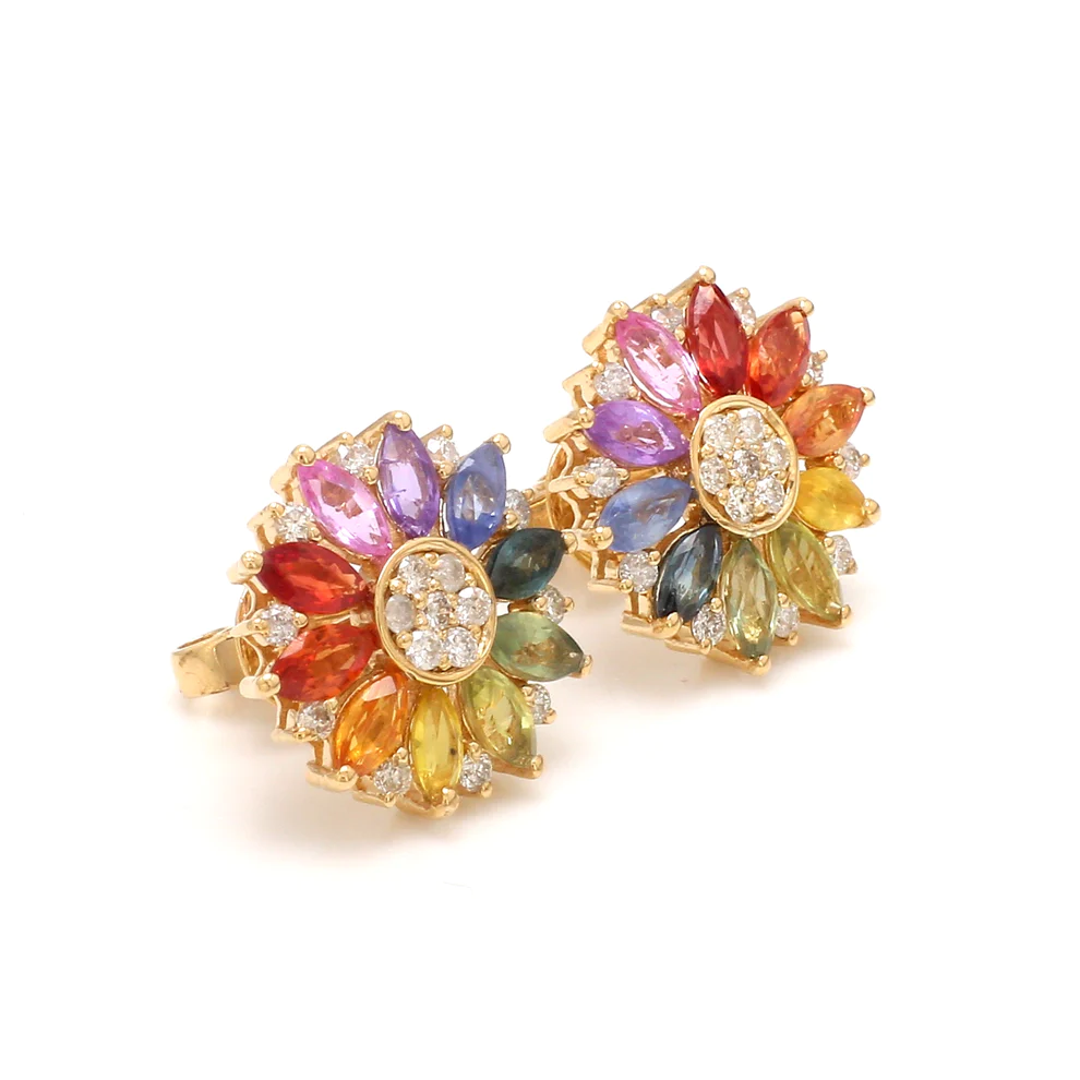 Rainbow Sapphire Marquise & Diamond Studs