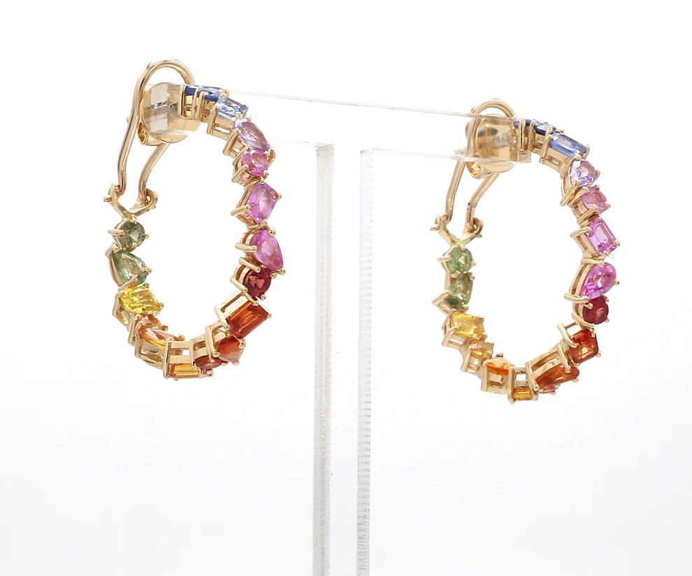 Rainbow Sapphire Mix Shape Hoops