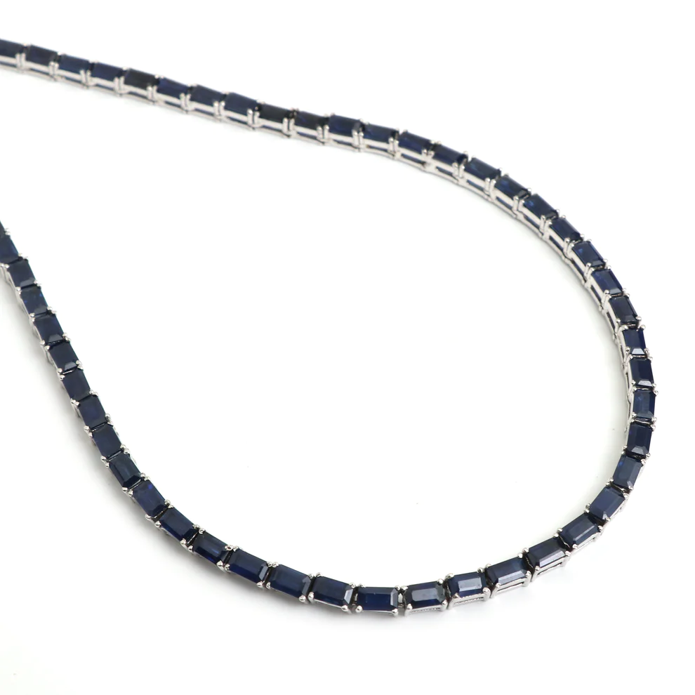 Blue Sapphire Emerald Cut Tennis Necklace