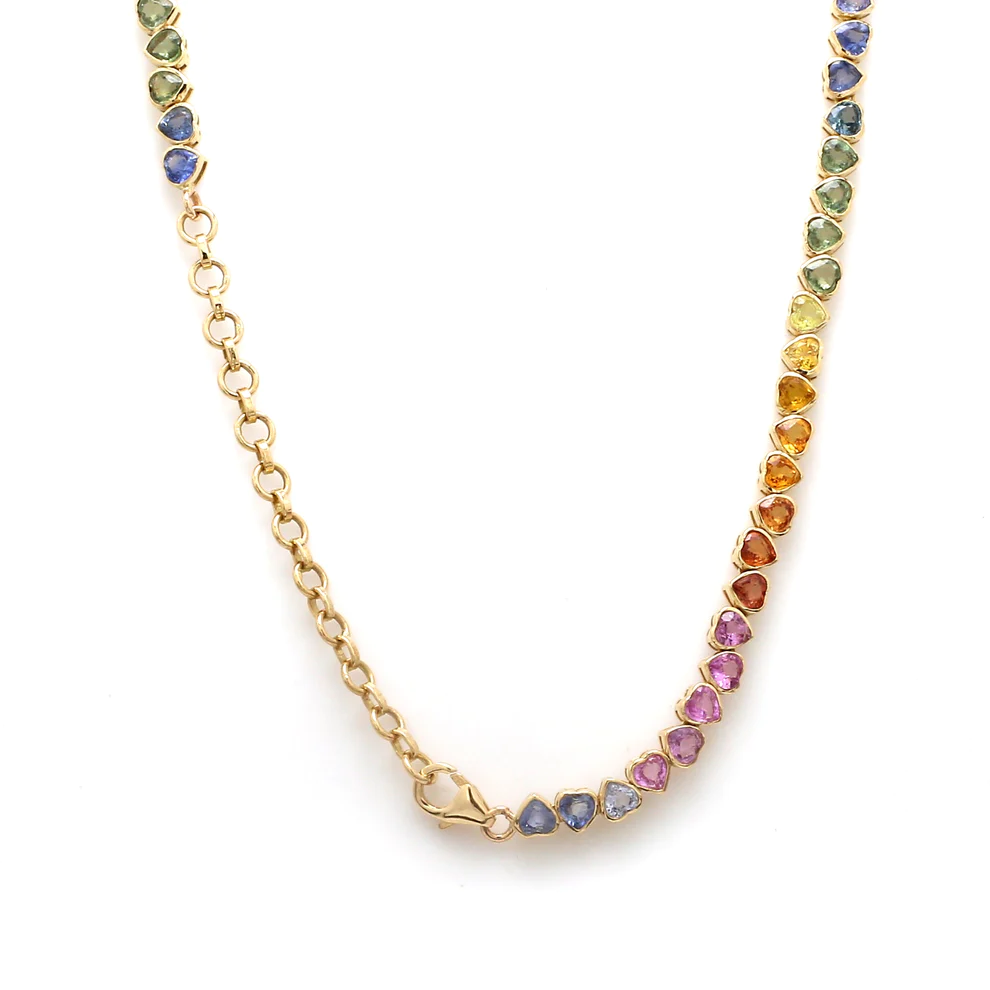 Rainbow Sapphire Upside Down Heart Necklace