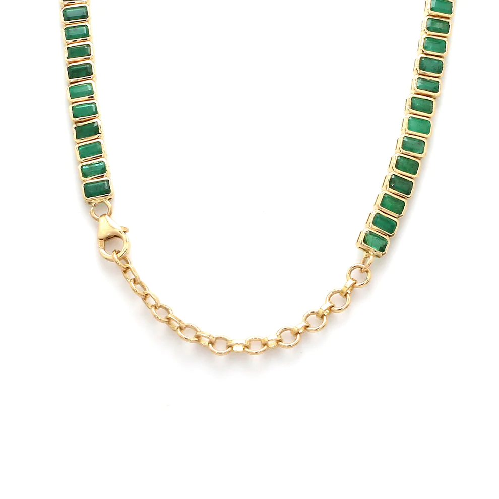 Emerald Bezel Set Tennis Necklace