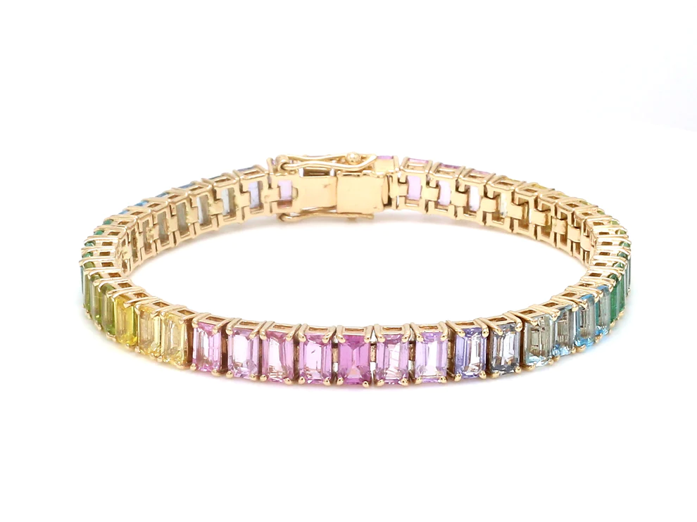 Rainbow Gemstone Emerald Cut Pastel Bracelet