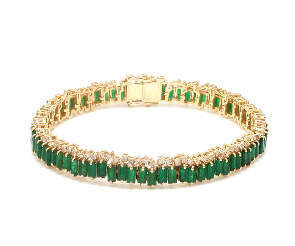 Emerald Baguette Cut Diamond Tennis Bracelet