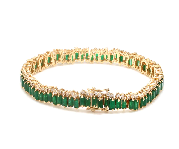 Emerald Baguette Cut Diamond Tennis Bracelet