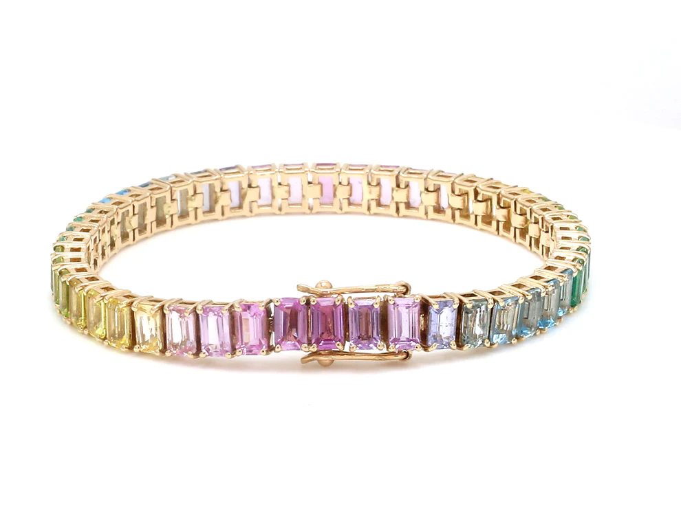 Rainbow Gemstone Emerald Cut Pastel Bracelet