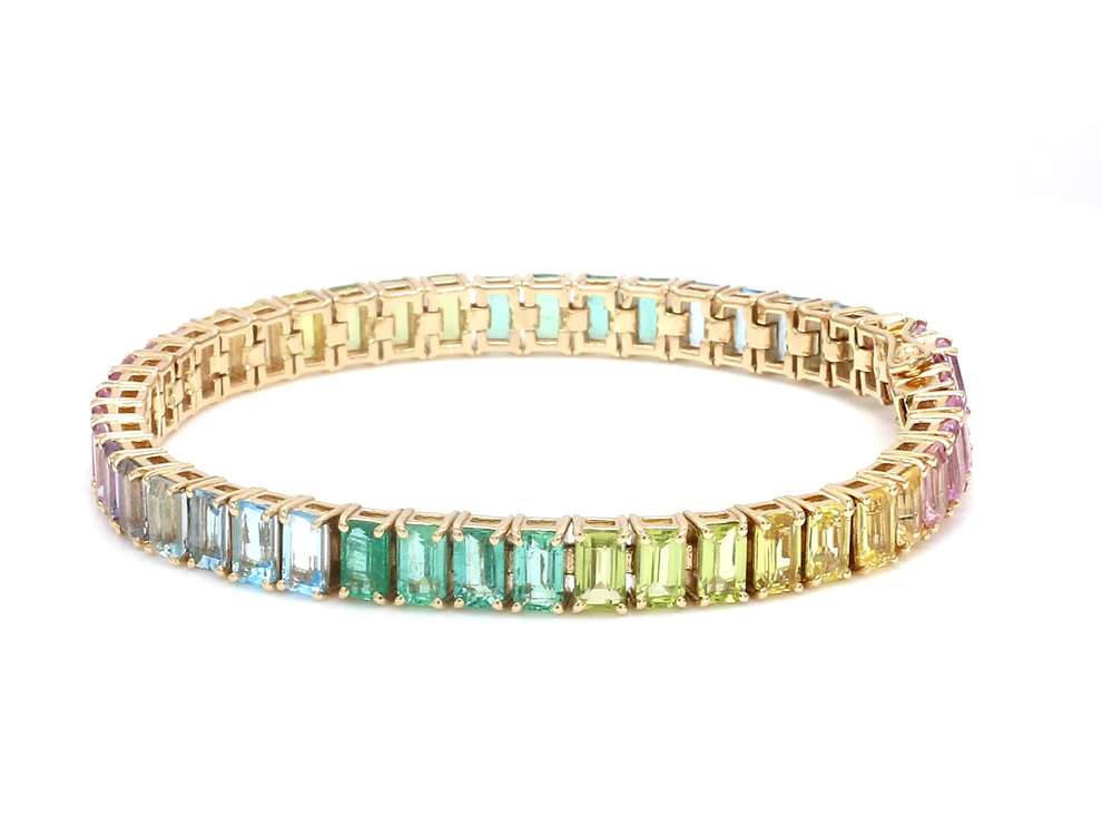 Rainbow Gemstone Emerald Cut Pastel Bracelet