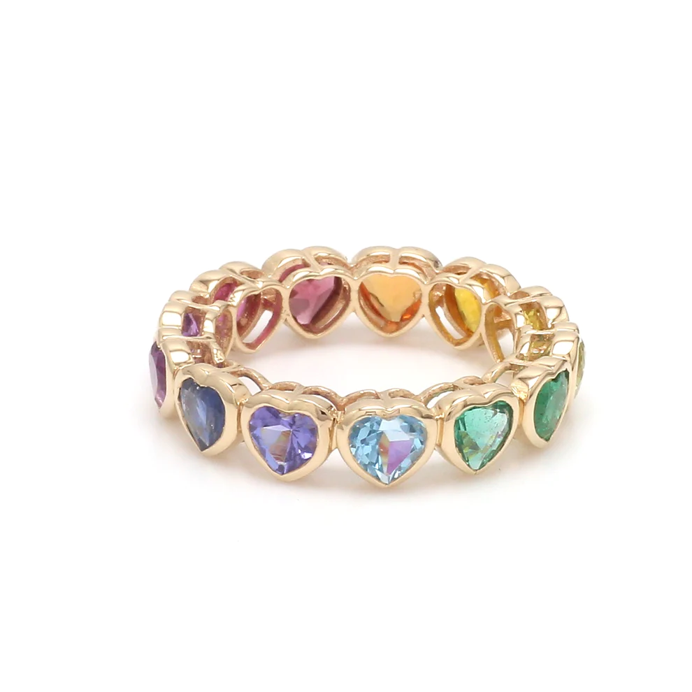 Rainbow Sapphire Heart Bezel Set Ring