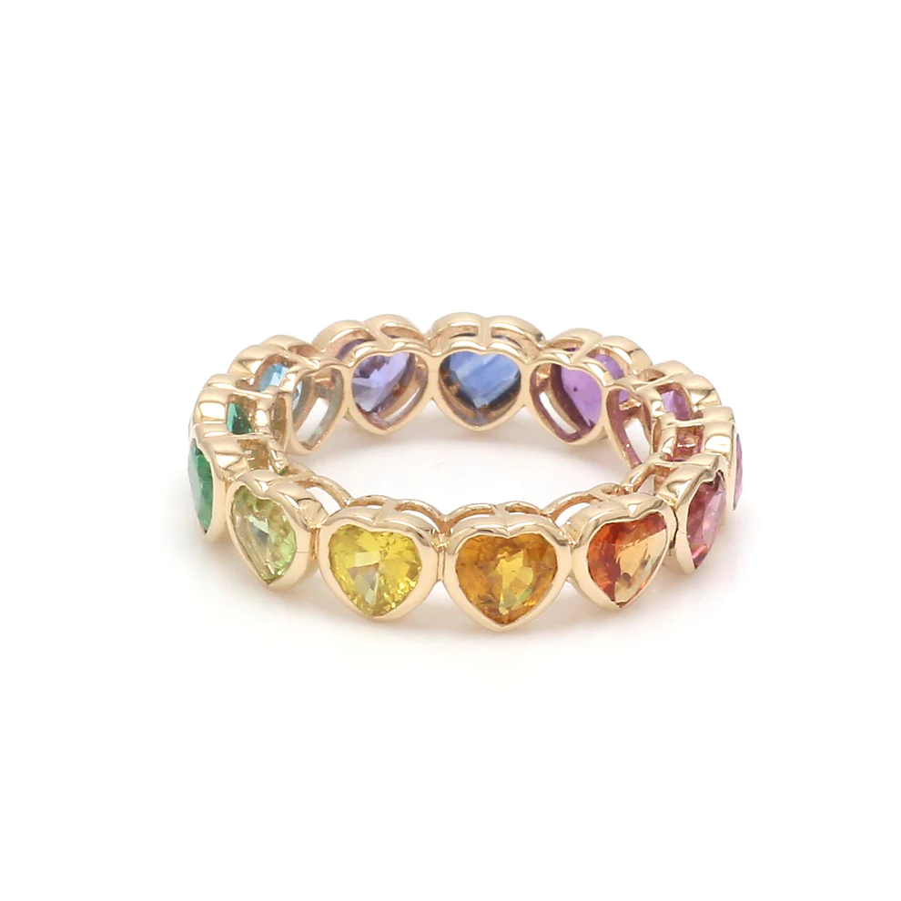 Rainbow Sapphire Heart Bezel Set Ring