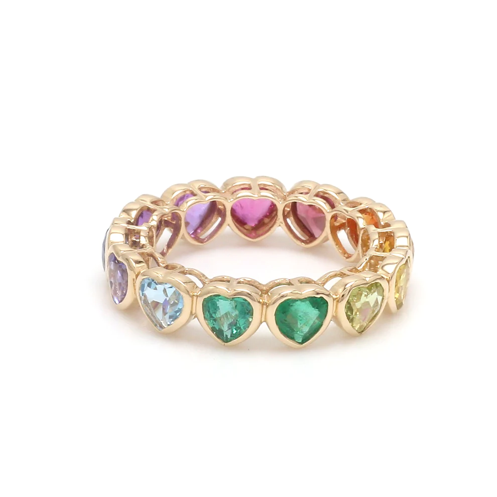 Rainbow Sapphire Heart Bezel Set Ring