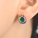 Emerald and Rainbow Sapphire Studs