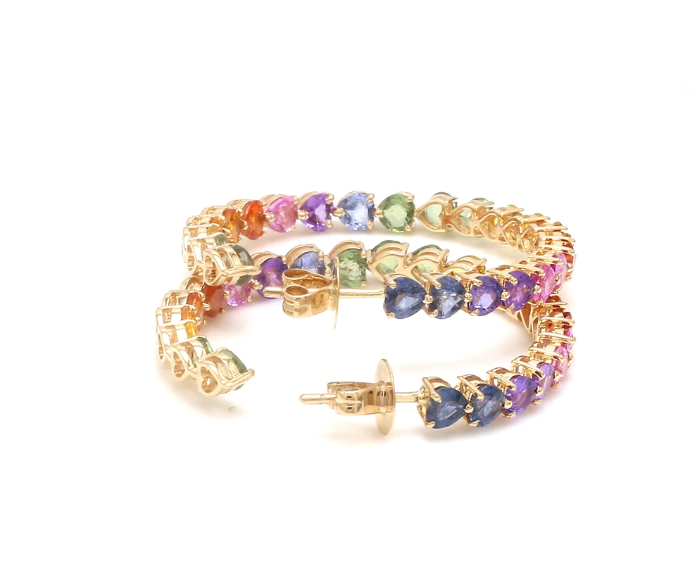 Rainbow Sapphire Heart Shape Hoops