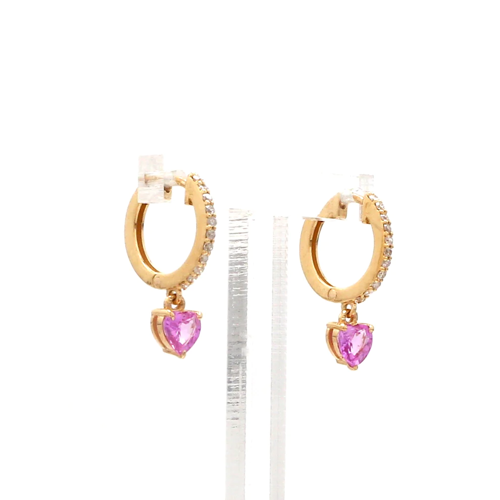 Pink Sapphire Heart Mini Huggies Earrings