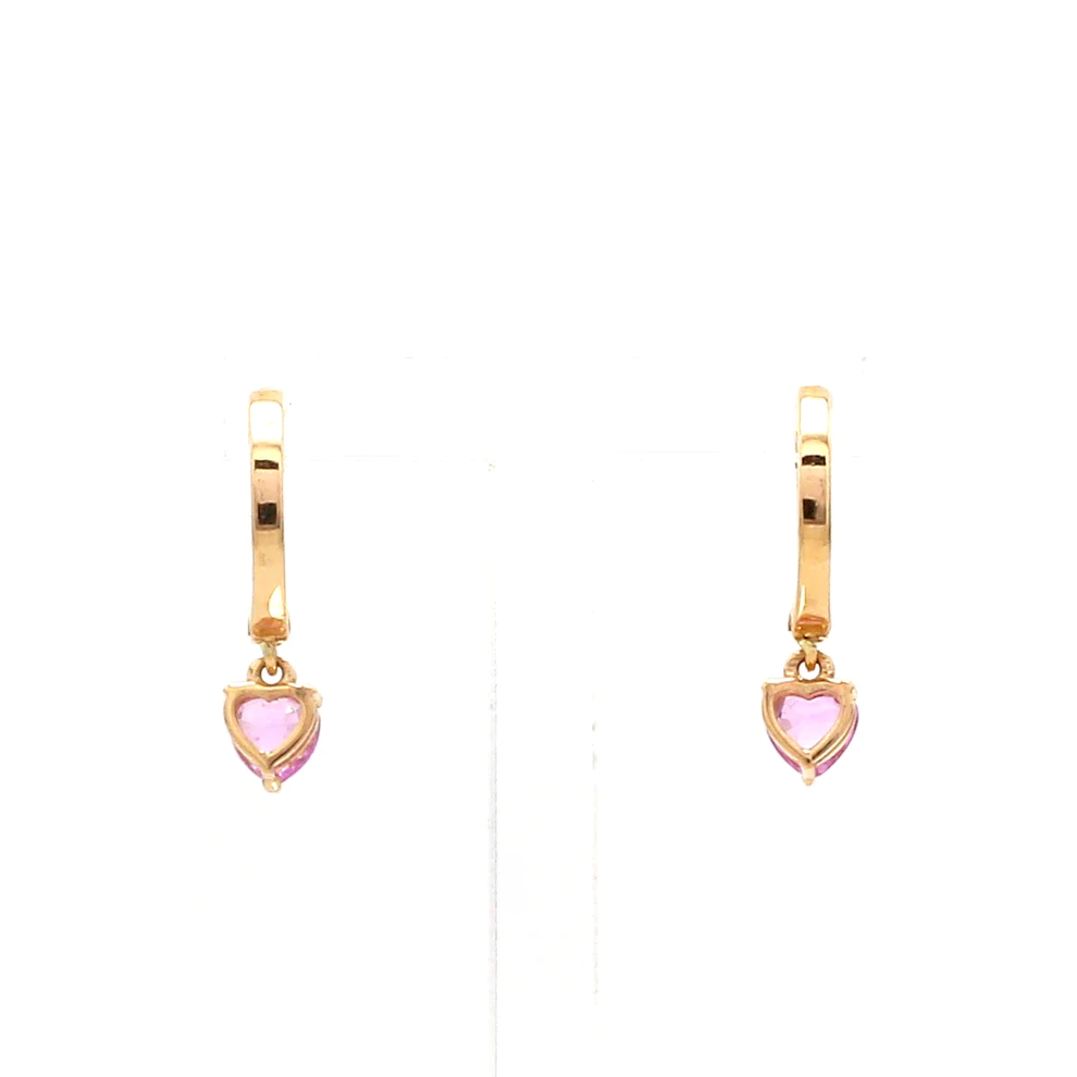 Pink Sapphire Heart Mini Huggies Earrings