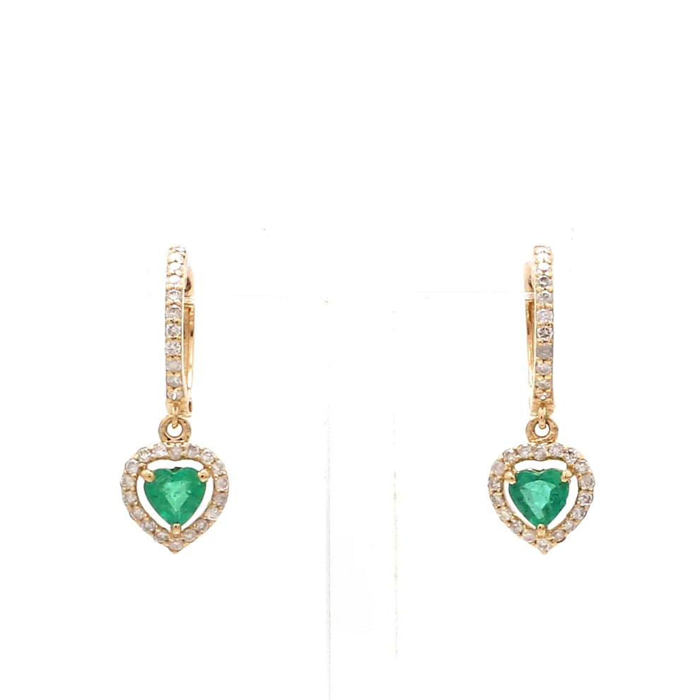 Emerald Heart and Diamond Mini Huggies Earrings